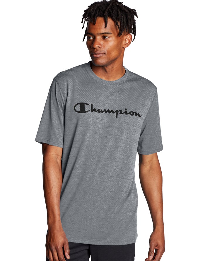 Champion Mens T-Shirt NZ - Double Dry® Heathered Mesh Textured Grey ( 7546-NCEFK )